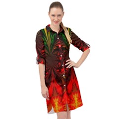 Digital Arts Fractals Futuristic Colorful Long Sleeve Mini Shirt Dress