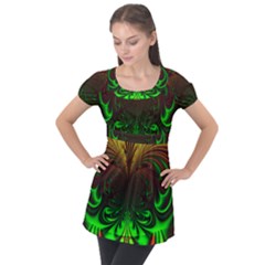 Digital Arts Fractals Futuristic Art Puff Sleeve Tunic Top by Pakrebo