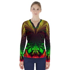 Digital Arts Fractals Futuristic Art V-neck Long Sleeve Top by Pakrebo