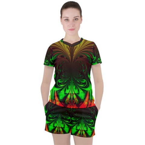 Digital Arts Fractals Futuristic Art Women s Tee And Shorts Set by Pakrebo