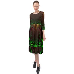 Digital Arts Fractals Futuristic Art Ruffle End Midi Chiffon Dress