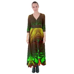 Digital Arts Fractals Futuristic Art Button Up Maxi Dress