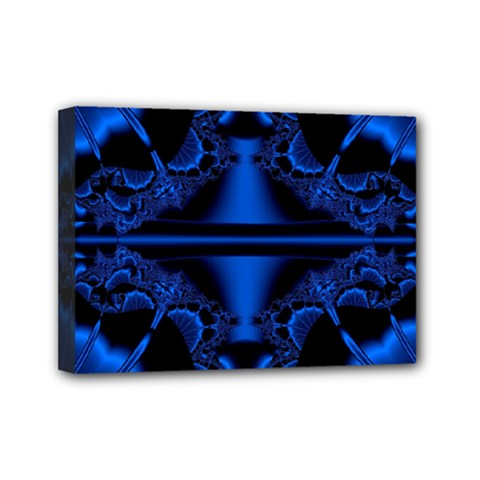 Art Fractal Artwork Creative Blue Black Mini Canvas 7  X 5  (stretched) by Pakrebo