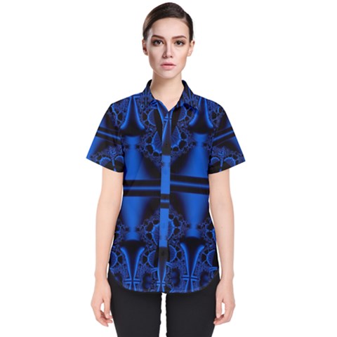 Art Fractal Artwork Creative Blue Black Women s Short Sleeve Shirt by Pakrebo