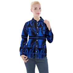 Art Fractal Artwork Creative Blue Black Women s Long Sleeve Pocket Shirt