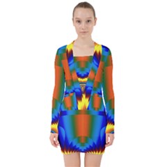 Design Color Colorful Designing V-neck Bodycon Long Sleeve Dress by Pakrebo