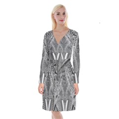 Crystal Design Pattern Long Sleeve Velvet Front Wrap Dress