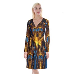 Abstract Art Fractal Artwork Long Sleeve Velvet Front Wrap Dress by Pakrebo