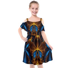 Abstract Art Fractal Artwork Kids  Cut Out Shoulders Chiffon Dress