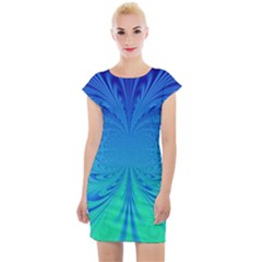 Digital Arts Fractals Futuristic Blue Magenta Cap Sleeve Bodycon Dress by Pakrebo