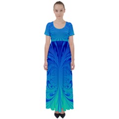 Digital Arts Fractals Futuristic Blue Magenta High Waist Short Sleeve Maxi Dress by Pakrebo