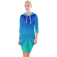 Digital Arts Fractals Futuristic Blue Magenta Quarter Sleeve Hood Bodycon Dress by Pakrebo