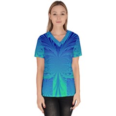 Digital Arts Fractals Futuristic Blue Magenta Women s V-neck Scrub Top by Pakrebo