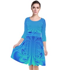 Digital Arts Fractals Futuristic Blue Magenta Quarter Sleeve Waist Band Dress by Pakrebo