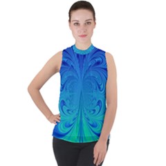 Digital Arts Fractals Futuristic Blue Magenta Mock Neck Chiffon Sleeveless Top by Pakrebo