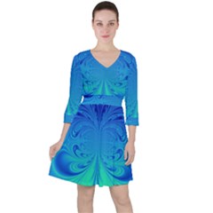 Digital Arts Fractals Futuristic Blue Magenta Ruffle Dress by Pakrebo