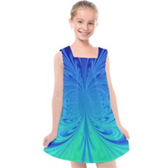 Digital Arts Fractals Futuristic Blue Magenta Kids  Cross Back Dress by Pakrebo