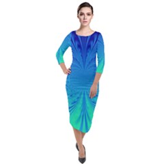 Digital Arts Fractals Futuristic Blue Magenta Quarter Sleeve Midi Velour Bodycon Dress by Pakrebo