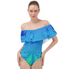 Digital Arts Fractals Futuristic Blue Magenta Off Shoulder Velour Bodysuit 