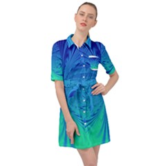 Digital Arts Fractals Futuristic Blue Magenta Belted Shirt Dress