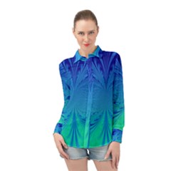 Digital Arts Fractals Futuristic Blue Magenta Long Sleeve Chiffon Shirt