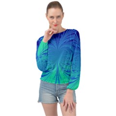 Digital Arts Fractals Futuristic Blue Magenta Banded Bottom Chiffon Top