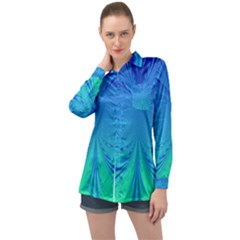 Digital Arts Fractals Futuristic Blue Magenta Long Sleeve Satin Shirt