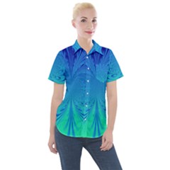 Digital Arts Fractals Futuristic Blue Magenta Women s Short Sleeve Pocket Shirt