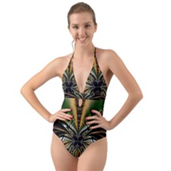 Abstract Art Artwork Fractal Design Pattern Art Halter Cut-out One Piece Swimsuit by Pakrebo