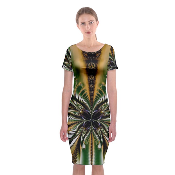 Abstract Art Artwork Fractal Design Pattern Art Classic Short Sleeve Midi Dress