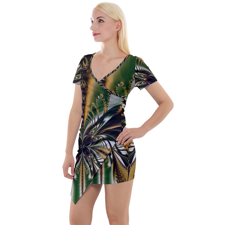 Abstract Art Artwork Fractal Design Pattern Art Short Sleeve Asymmetric Mini Dress