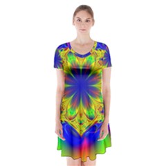 Digital Art Fractal Artwork Flower Short Sleeve V-neck Flare Dress by Pakrebo