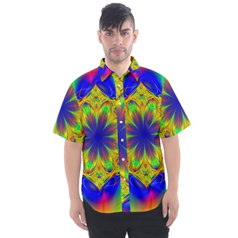 Digital Art Fractal Artwork Flower Men s Short Sleeve Shirt by Pakrebo