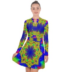 Digital Art Fractal Artwork Flower Long Sleeve Panel Dress by Pakrebo