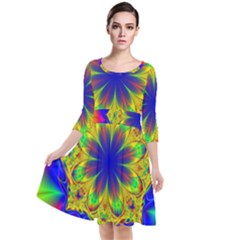 Digital Art Fractal Artwork Flower Quarter Sleeve Waist Band Dress by Pakrebo