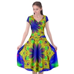 Digital Art Fractal Artwork Flower Cap Sleeve Wrap Front Dress by Pakrebo