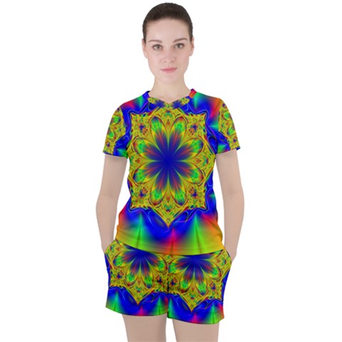 Digital Art Fractal Artwork Flower Women s Tee And Shorts Set by Pakrebo