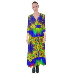 Digital Art Fractal Artwork Flower Button Up Maxi Dress