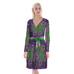 Digital Art Artwork Fractal Pattern Long Sleeve Velvet Front Wrap Dress