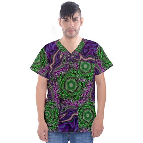 Digital Art Artwork Fractal Pattern Men s V-neck Scrub Top by Pakrebo