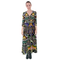 Fractal Art Artwork Design Button Up Maxi Dress