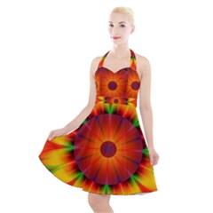 Abstract Digital Art Artwork Yellow Halter Party Swing Dress  by Pakrebo