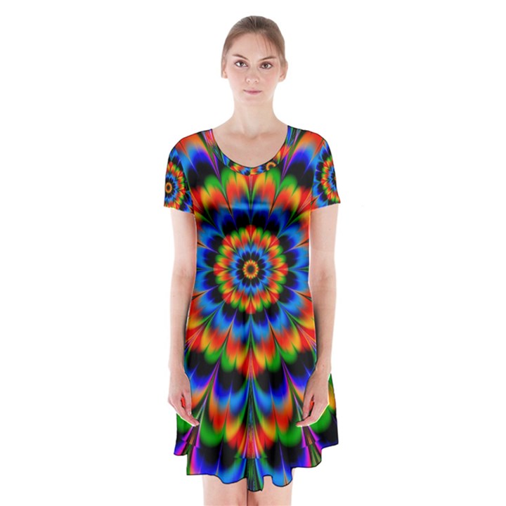 Abstract Digital Art Artwork Short Sleeve V-neck Flare Dress