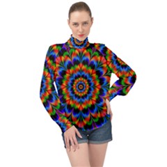 Abstract Digital Art Artwork High Neck Long Sleeve Chiffon Top