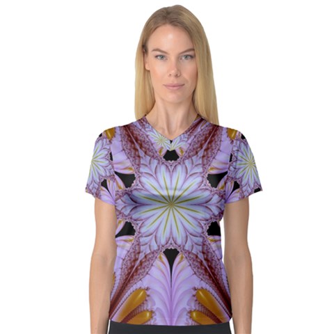 Abstract Flower Artwork Art V-neck Sport Mesh Tee by Pakrebo