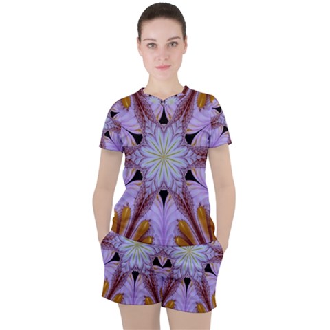 Abstract Flower Artwork Art Women s Tee And Shorts Set by Pakrebo