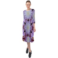 Abstract Flower Artwork Art Ruffle End Midi Chiffon Dress