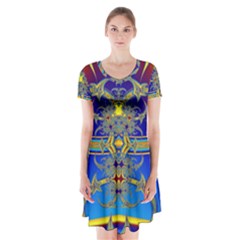 Abstract Art Design Digital Art Short Sleeve V-neck Flare Dress by Pakrebo