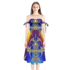 Abstract Art Design Digital Art Shoulder Tie Bardot Midi Dress by Pakrebo