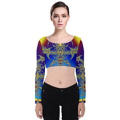 Abstract Art Design Digital Art Velvet Long Sleeve Crop Top by Pakrebo